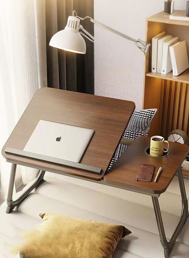 Generic Adjustable Height Laptop Desk - Foldable Bedside Table with Cup Holder, Large & Tall Version | High Quality Black Walnut Color | Reinforced Legs, Adjustable Angles, for Students and Home Use  - Image 3
