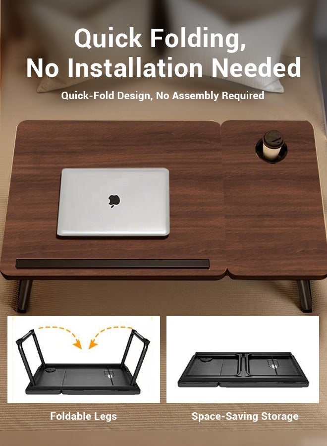 Generic Adjustable Height Laptop Desk - Foldable Bedside Table with Cup Holder, Large & Tall Version | High Quality Black Walnut Color | Reinforced Legs, Adjustable Angles, for Students and Home Use  - Image 5