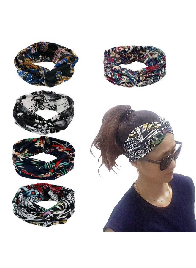 GETACOTA 5 Pack Women Headband Boho Headbands Criss Cross Head Wrap Elastic Knot Hair Band Accessories For Sports Running Yaga (Pa_502) - Image 1