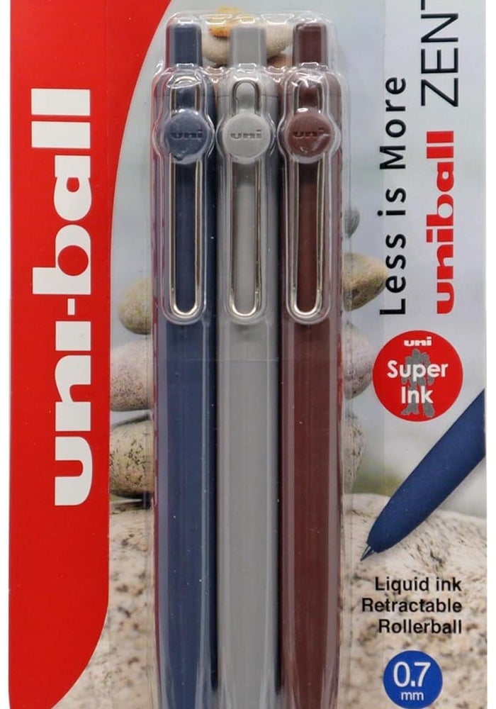 Uniball أقلام يوني-بال زينتو رولر بول، رفيعة 0.7 مم، حبر أزرق، عبوة من 3 - Image 1
