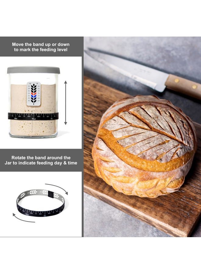 BALCI Premium Sourdough Starter Jar - 40oz Large Sourdough Jar with Marked Feeding Band, Thermometer, Scraper, Cloth Cover and Silicone Lid/Base, Wide Mouth Starter Kit - Grey - Image 5