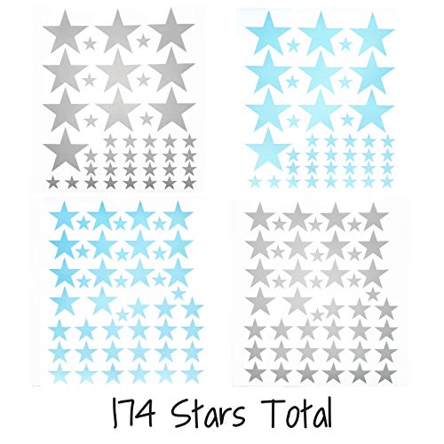 The Boho Design Stars Wall Decals Peel and Stick for Kids, Baby Bedroom Nursery and Living Room, Vinyl Wall Stickers Decor (Grey and Light Blue) - Image 2