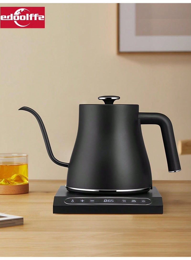 إدولوف غلاية إيدولف الكهربائية ذات العنق المرن لصب القهوة 100% من الفولاذ المقاوم للصدأ مع غطاء داخلي وقاع سوداء مطفية بسعة 0.8 لتر وقوة تسخين سريعة بقدرة 1200 واط - Image 1