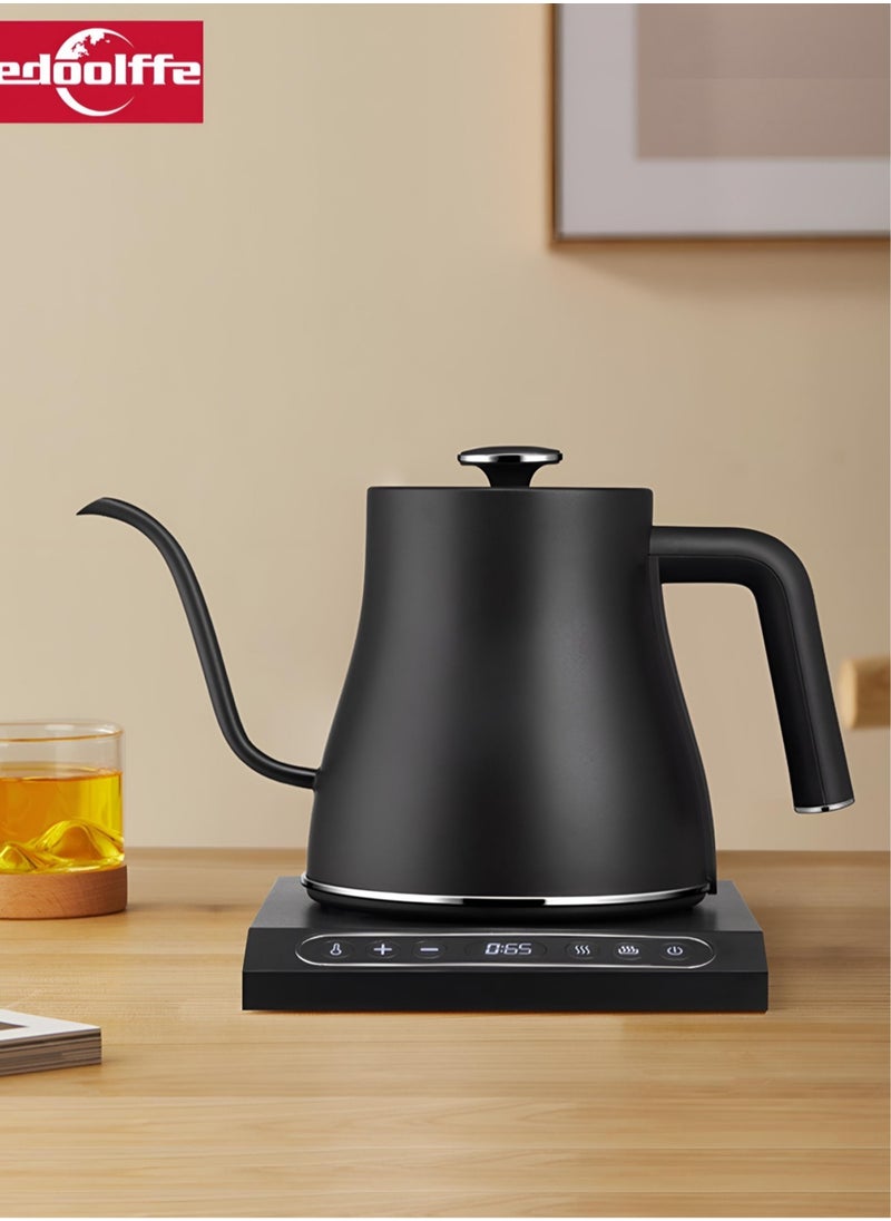 edoolffe Electric Gooseneck Kettle Pour Over Kettle Coffee Kettle 100% Stainless Steel Inner Lid Bottom 1200 Watt Quick Heating 0.8L Matte Black  - Image 1