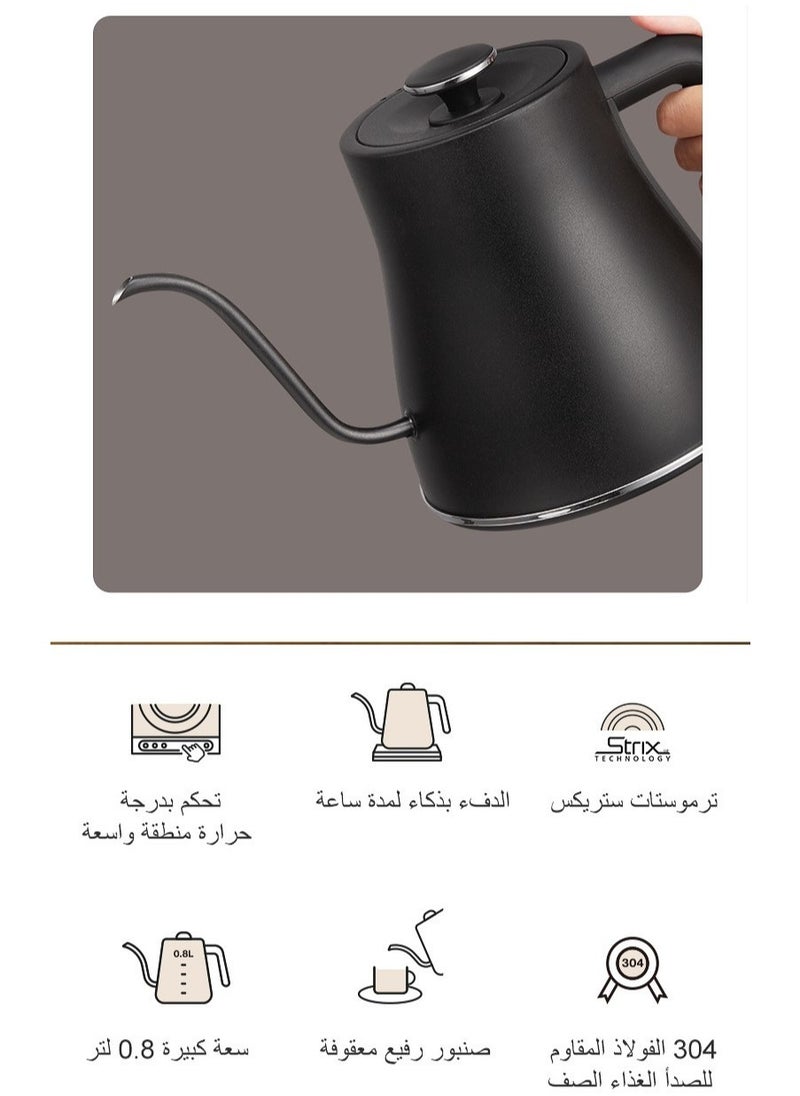 edoolffe Electric Gooseneck Kettle Pour Over Kettle Coffee Kettle 100% Stainless Steel Inner Lid Bottom 1200 Watt Quick Heating 0.8L Matte Black  - Image 5