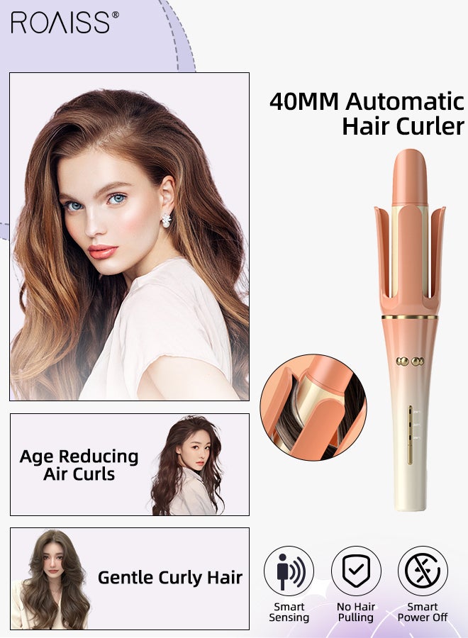 roaiss 40MM Automatic Hair Curler, 360° Rotating Electric Curling Iron Adjustable Curling Wand with 3 Temps Fast Heating Ceramic Barrel Hair Curling Wand for Medium Long Hair Curls Waves (Pink) - Image 1