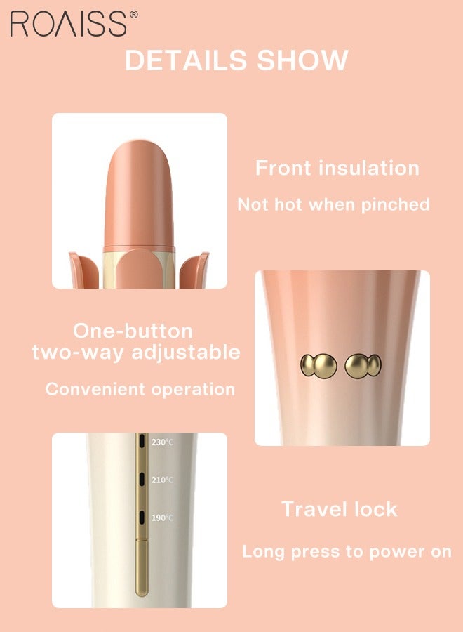 roaiss 40MM Automatic Hair Curler, 360° Rotating Electric Curling Iron Adjustable Curling Wand with 3 Temps Fast Heating Ceramic Barrel Hair Curling Wand for Medium Long Hair Curls Waves (Pink) - Image 4