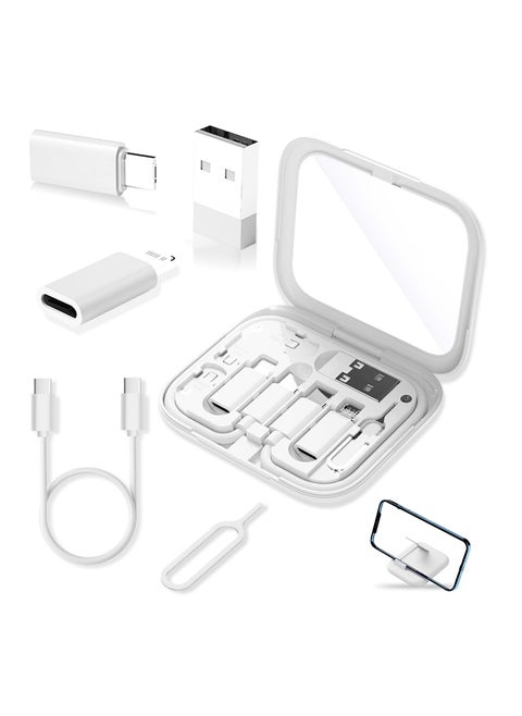 USB Adapter Kit, USB-C to Adapter, C Lighting Box, Multi-Type Charging Cable Case for Traveling, OTG Adapters iPhone 14/15, Google Pixel (White)