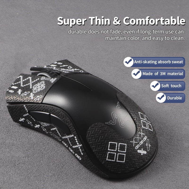 immoenuc Mouse Grip Tape Sticker for Razer DeathAdder Essential Mouse, Anti-Slip Skin, Self-Adhesive, Pre-Cut, Sweat-Resistant, Black - Image 3