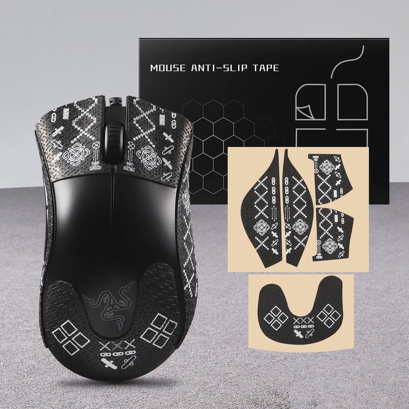 immoenuc Mouse Grip Tape Sticker for Razer DeathAdder Essential Mouse, Anti-Slip Skin, Self-Adhesive, Pre-Cut, Sweat-Resistant, Black - Image 2
