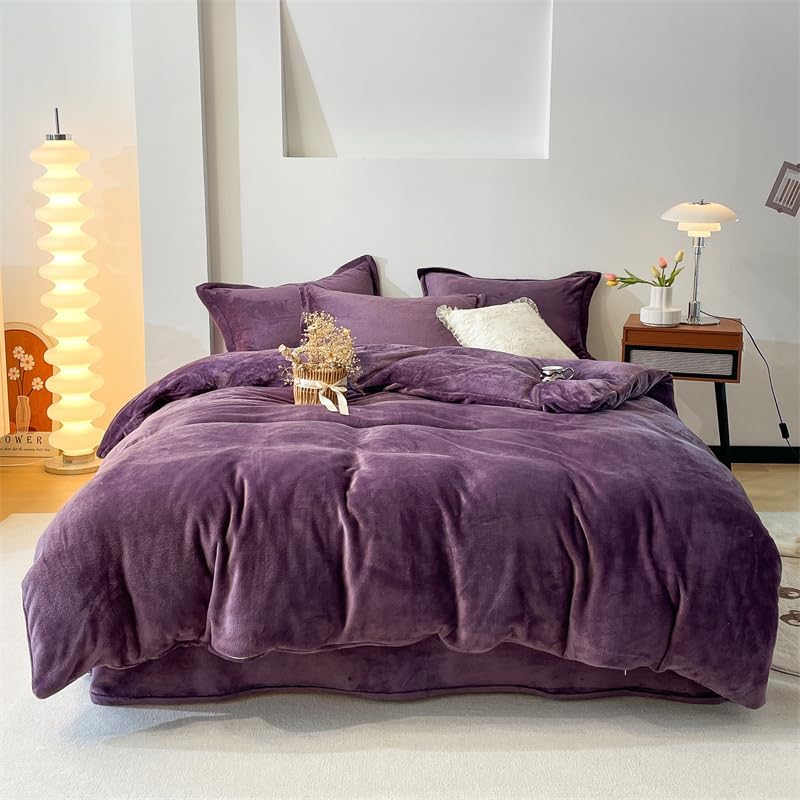 Fleece Fitted Sheet Winter Flannel Duvet Cover Solod Color Soft Warm Quilt Cozy Thick Comforter for Adults Children Queen King Bed Linen(Blue,1pcs 150x200cm) - Image 2