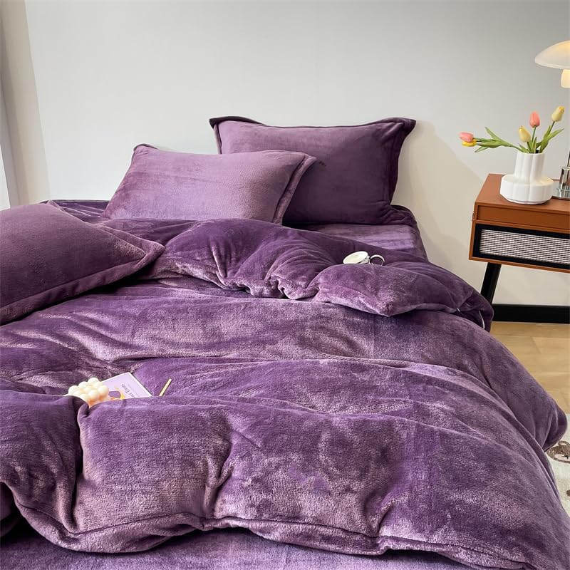 Fleece Fitted Sheet Winter Flannel Duvet Cover Solod Color Soft Warm Quilt Cozy Thick Comforter for Adults Children Queen King Bed Linen(Blue,1pcs 150x200cm) - Image 5