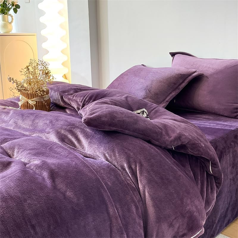 Fleece Fitted Sheet Winter Flannel Duvet Cover Solod Color Soft Warm Quilt Cozy Thick Comforter for Adults Children Queen King Bed Linen(Blue,1pcs 150x200cm) - Image 3