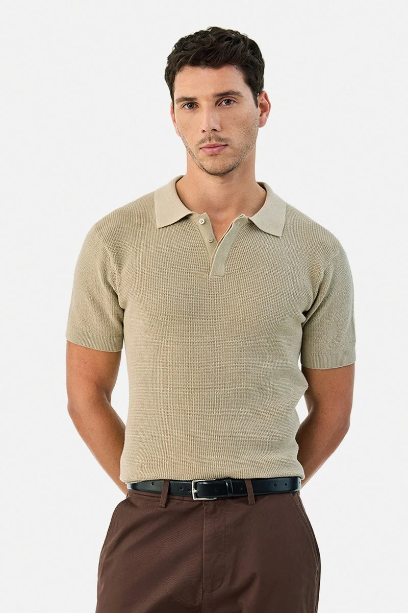 سنيتش Regular Fit 100% Cotton Polo Textured T-Shirt