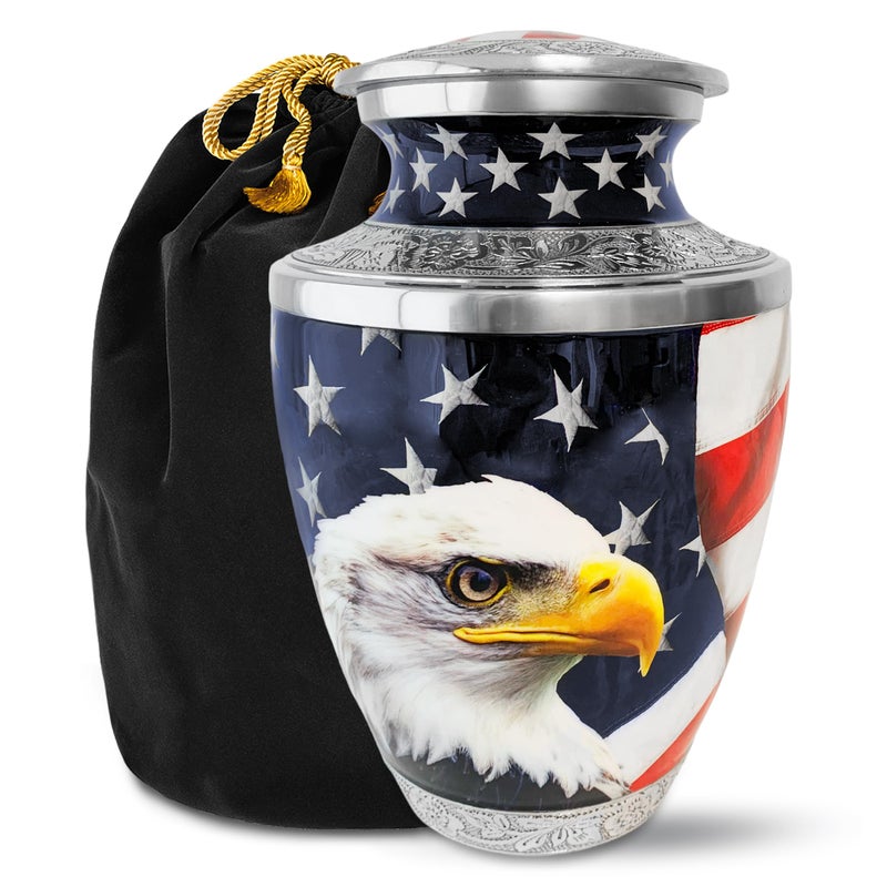 Everlight Memorials Cremation Urns For Human Ashes - American Eagle Large Patriotic Urn For Adult Men & Women - Burial Urns For Adult Human Ashes - Image 1