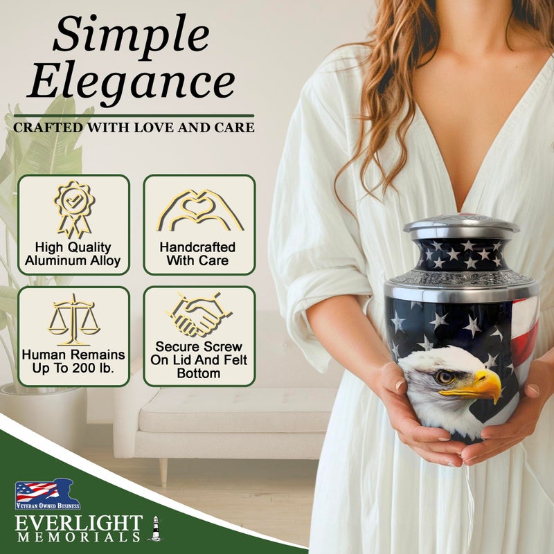 Everlight Memorials Cremation Urns For Human Ashes - American Eagle Large Patriotic Urn For Adult Men & Women - Burial Urns For Adult Human Ashes - Image 2