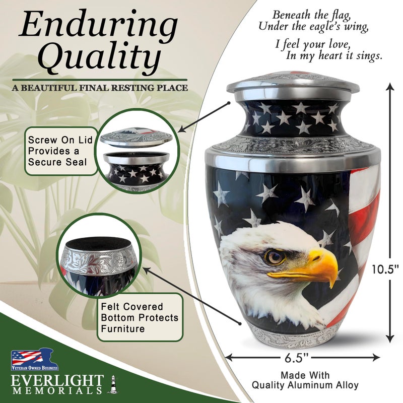 Everlight Memorials Cremation Urns For Human Ashes - American Eagle Large Patriotic Urn For Adult Men & Women - Burial Urns For Adult Human Ashes - Image 3