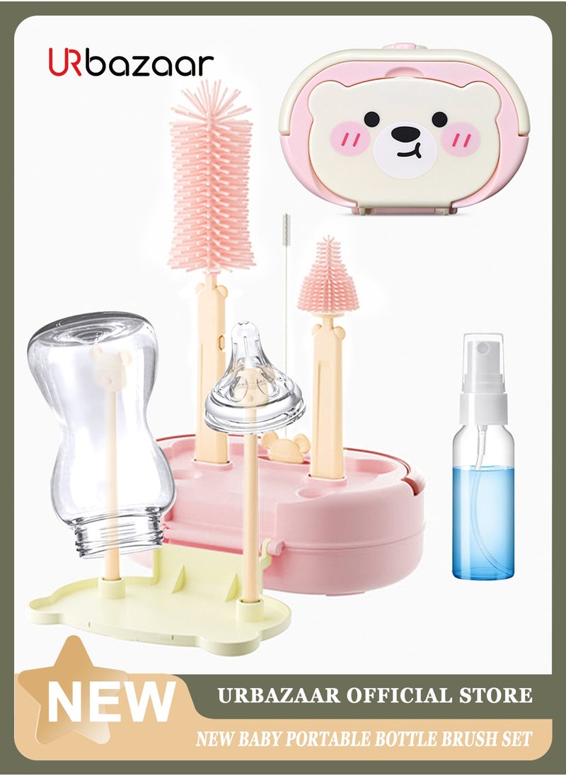 URbazaar Bottle Brush Silicone Baby Bottle Cleaner Brush BPA Free Teat Straw Cleaner Feeding Bottle Cleaning Brush with Stand (Pink)  - Image 1