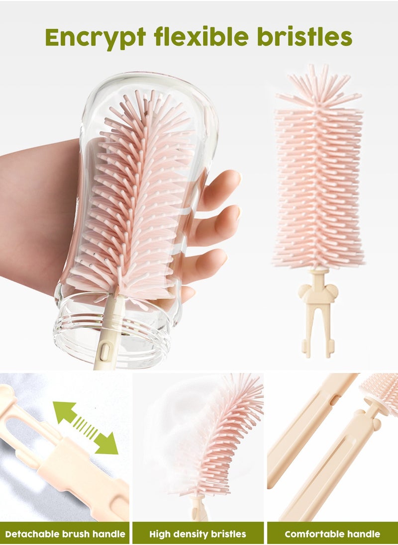 URbazaar Bottle Brush Silicone Baby Bottle Cleaner Brush BPA Free Teat Straw Cleaner Feeding Bottle Cleaning Brush with Stand (Pink)  - Image 3