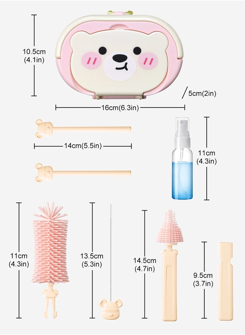 URbazaar Bottle Brush Silicone Baby Bottle Cleaner Brush BPA Free Teat Straw Cleaner Feeding Bottle Cleaning Brush with Stand (Pink)  - Image 2