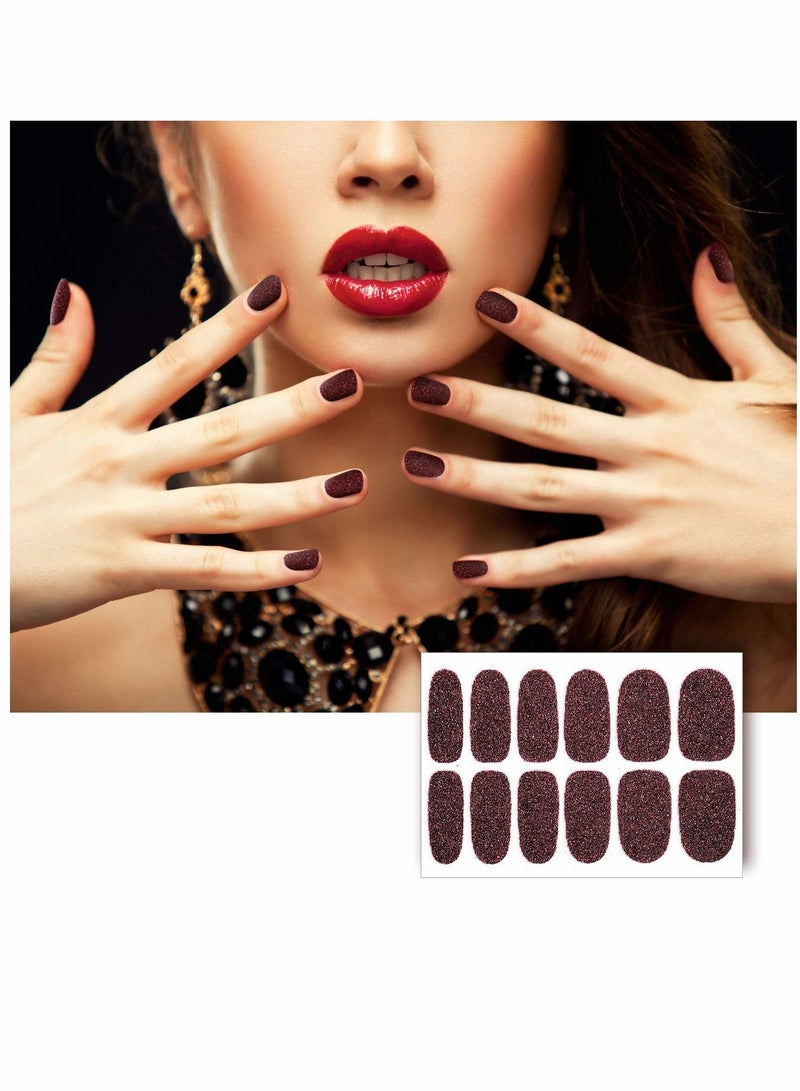 SYOSI 16 Sheets Glitter Nail Wraps Nail Polish Stickers Self Adhesive Nail Design Decals Strips in Solid Colors with 2 Pieces Nail File for Women Girls DIY Manicure Nail Design Decoration (Retro Color)  - Image 4