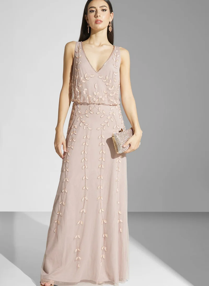 Adrianna Papell Embroidered Tiered Dress