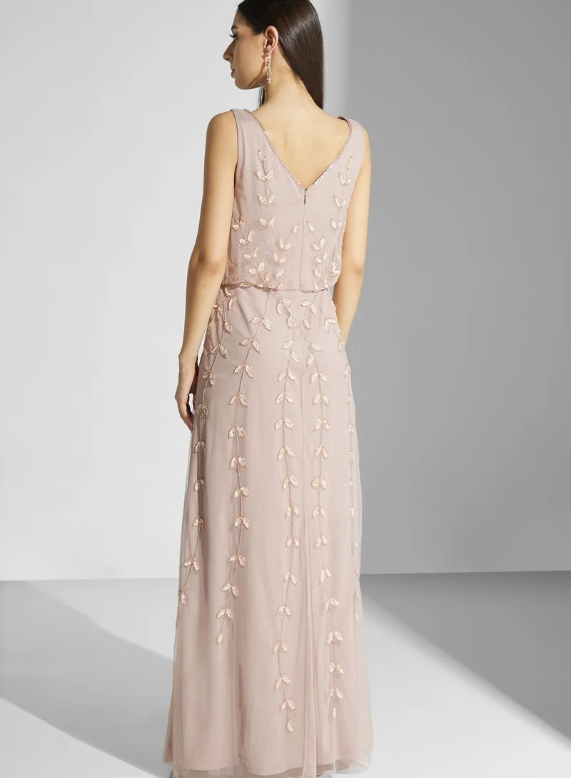 Adrianna Papell Embroidered Tiered Dress