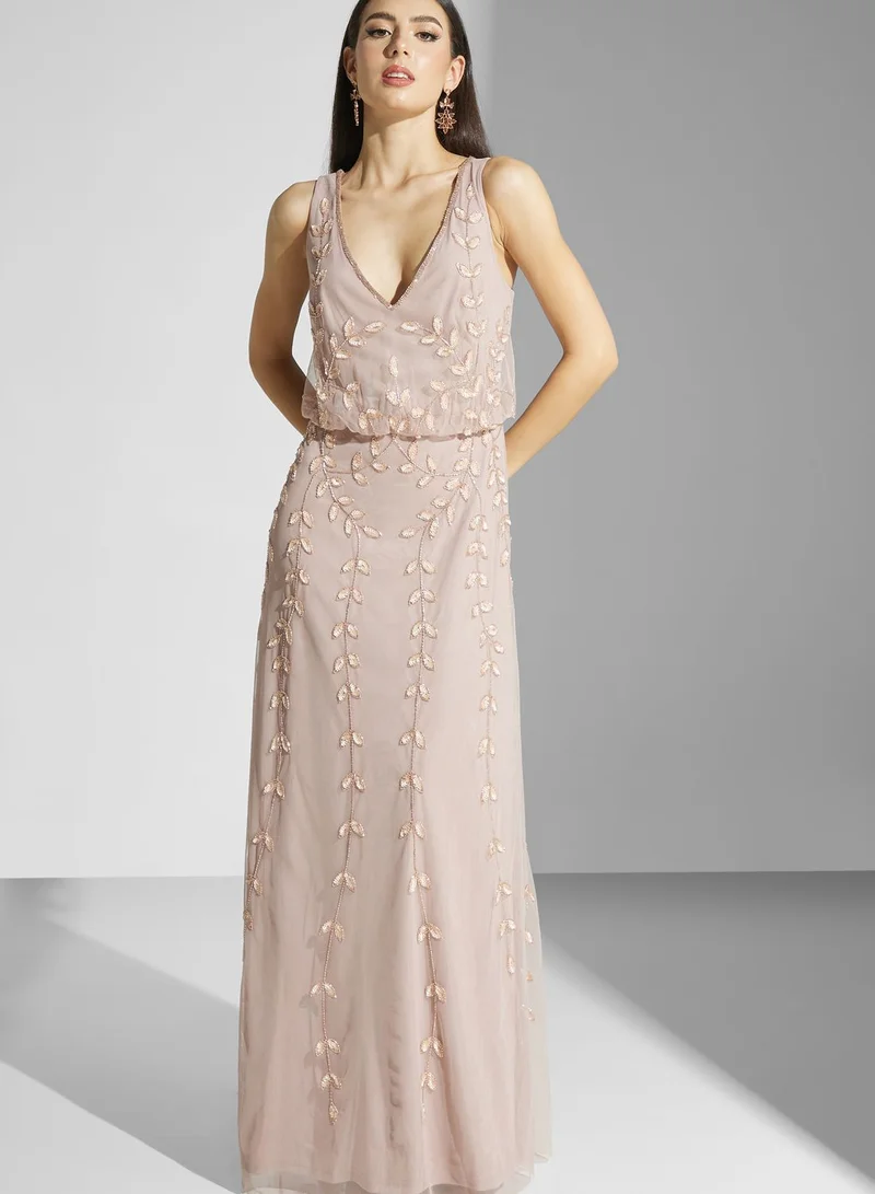 Adrianna Papell Embroidered Tiered Dress