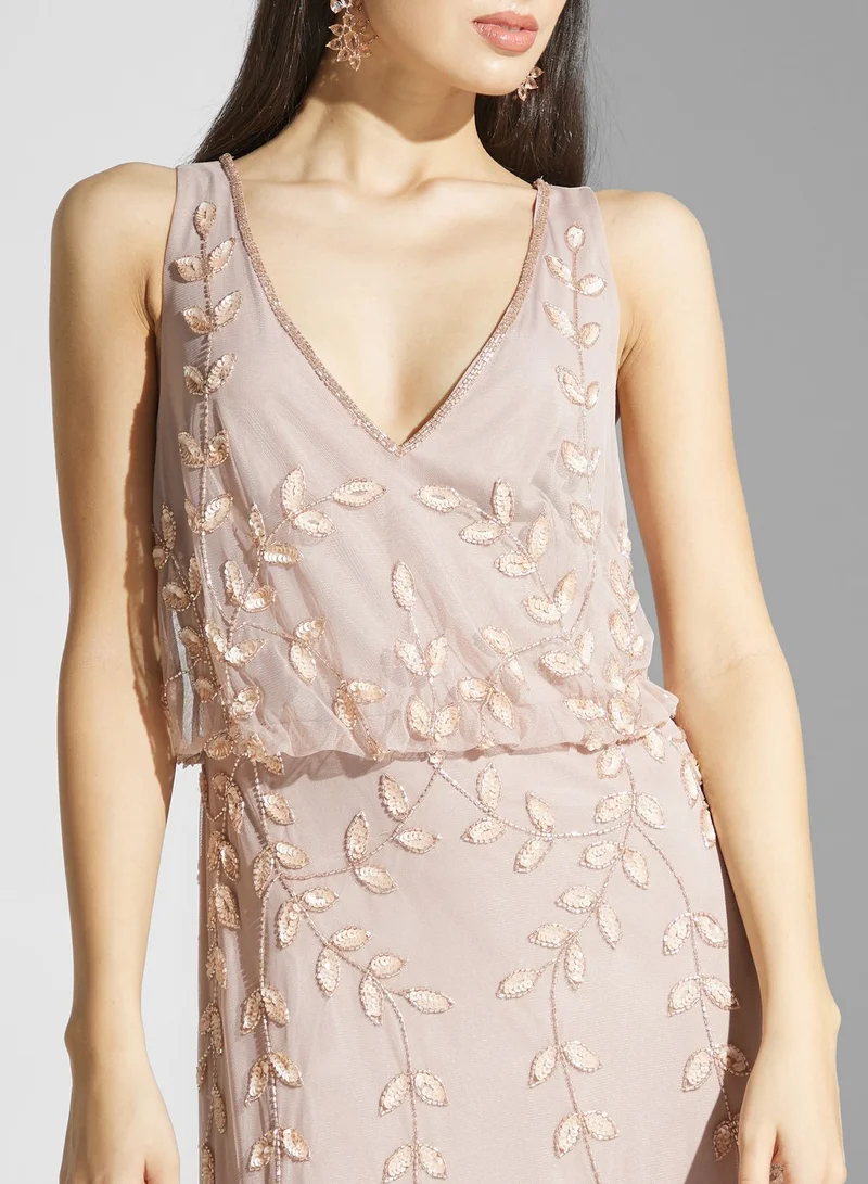 Adrianna Papell Embroidered Tiered Dress
