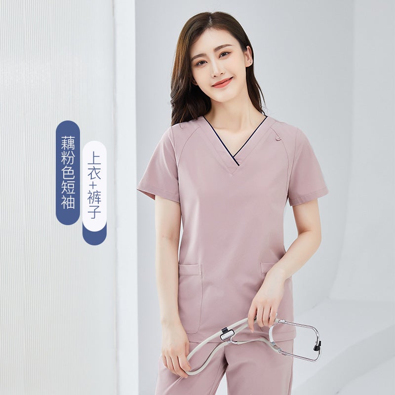 Quick-Drying Hand-Washing Clothes Surgical Clothes Elastic Womens Short-Sleeved Operating Room Nurse Work Clothes High-End Doctors Hand-Brushing Clothes Long-Sleeved Women's Lotus Root Starch Short-sleeved suit 