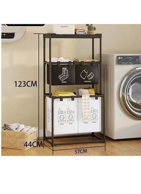 3 layers large capacity dirty clothes storage basket，Laundry Basket ，4 Removable Bags，The top floor has more space for laundry detergent, brushes, etc