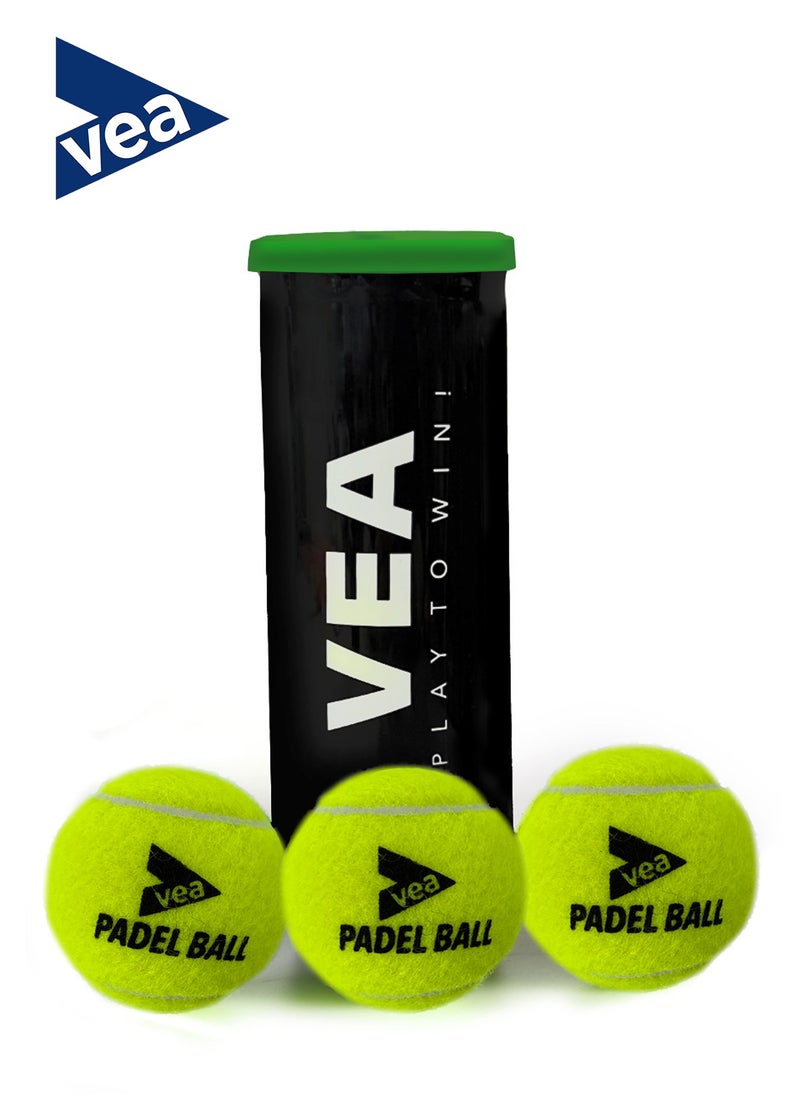 VEA VEA Padel Balls – Premium Pressurized Padel Balls for – Long-Lasting Bounce, Durable Felt –01 Tube  - Image 1