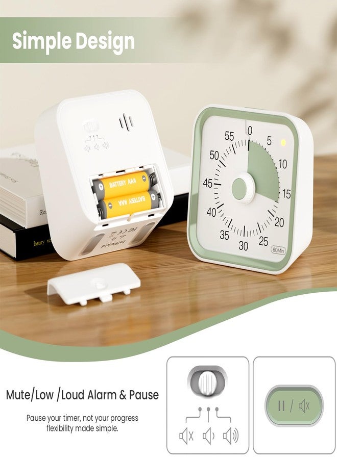 InfPokid Visual Timer with Pause Function, 60 Minute Countdown, Pomodoro Timer for Kids and Adults, Productivity Timer, Time Management for Kitchen Cooking, Study, Teaching, Office Meetings (White) - Image 4