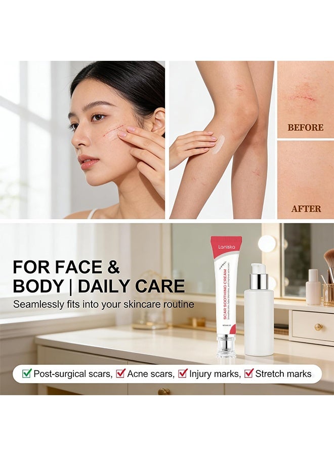 LANISKA Scar Soothing Cream, Scar Cream & Silicone Gel For Scar Removal, Natural, Reduces Redness, Advanced Treatment For Surgical Scars, Keloid Bumps, Stretch Marks & Skin Repair, 20g - Image 3