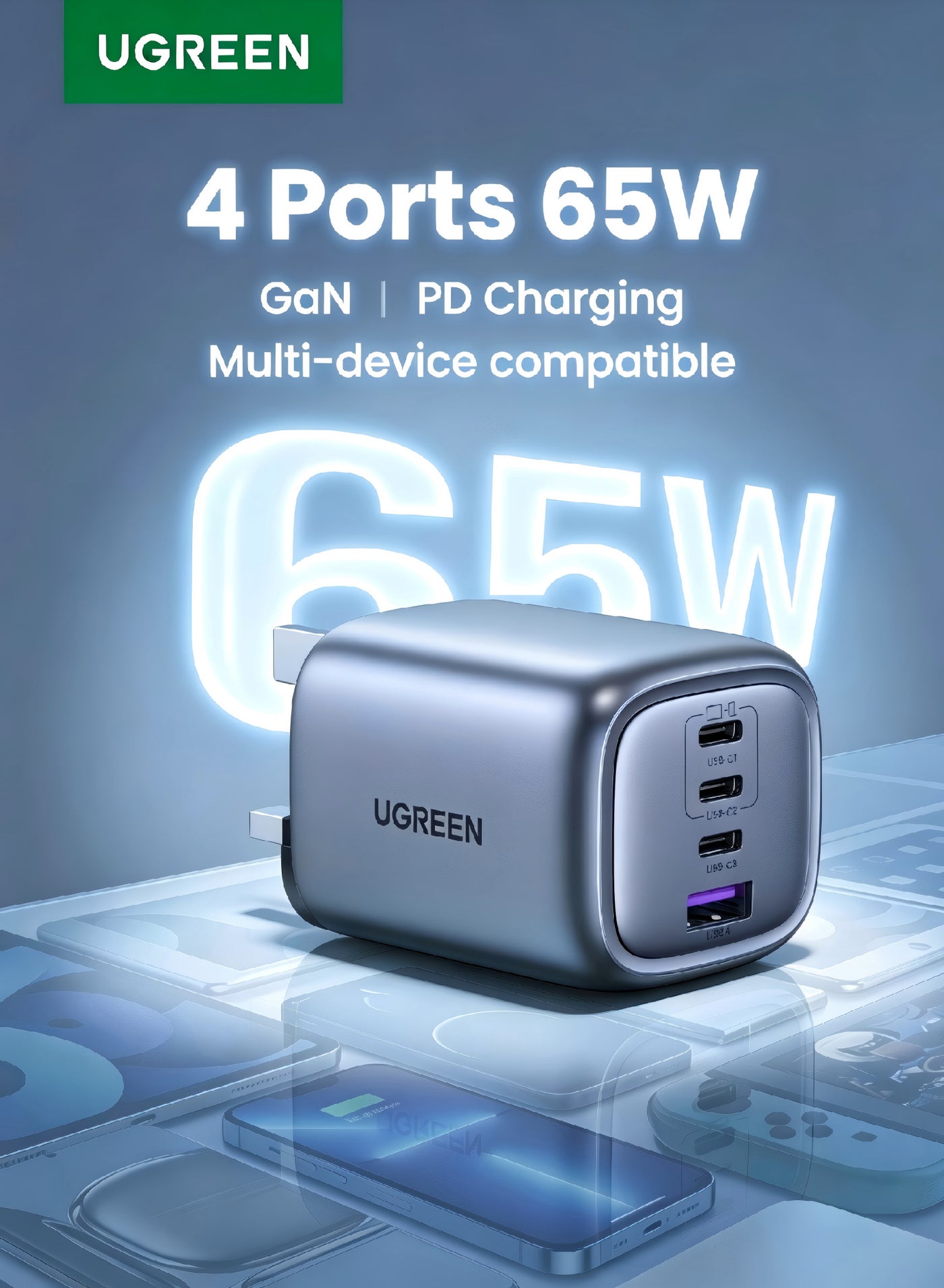 65W Nexode Charger Type C 3C1A USB Type C Adapter Fast Wall Charger Compatible With iPhone 16 15 13 Galaxy S24 23 Ultra Macbook Pro Air iPad Pro Mini Xiaomi Redmi Lenovo Airpods 4 Apple Watch