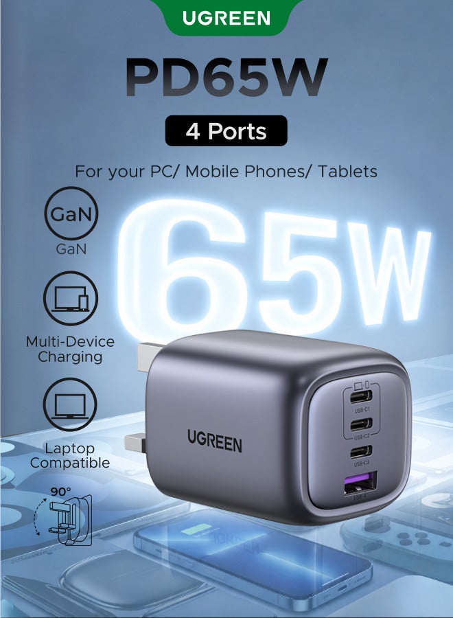 Ugreen 65W USB-C Charger, GaN Type C Fast Charger 3C1A USB C Wall Charger with Foldable Plug, PD PPS Fast Charging for MacBook Pro/Air, iPad Pro/Air, iPhone 18 Pro, iPhone 18 Pro Max, iPhone Duo, iPhone 17/16/15 Series, Galaxy S26/S25/S24/S23, Huawei Mate/P Series, Dell XPS, Lenovo ThinkPad 65W 3C1A 65W 3C1A - Image 1