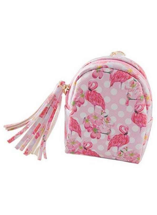 NIBEMINENT Flamingo And Flowers Printed Mini Coin Purse Pink/Gold/White - Image 1