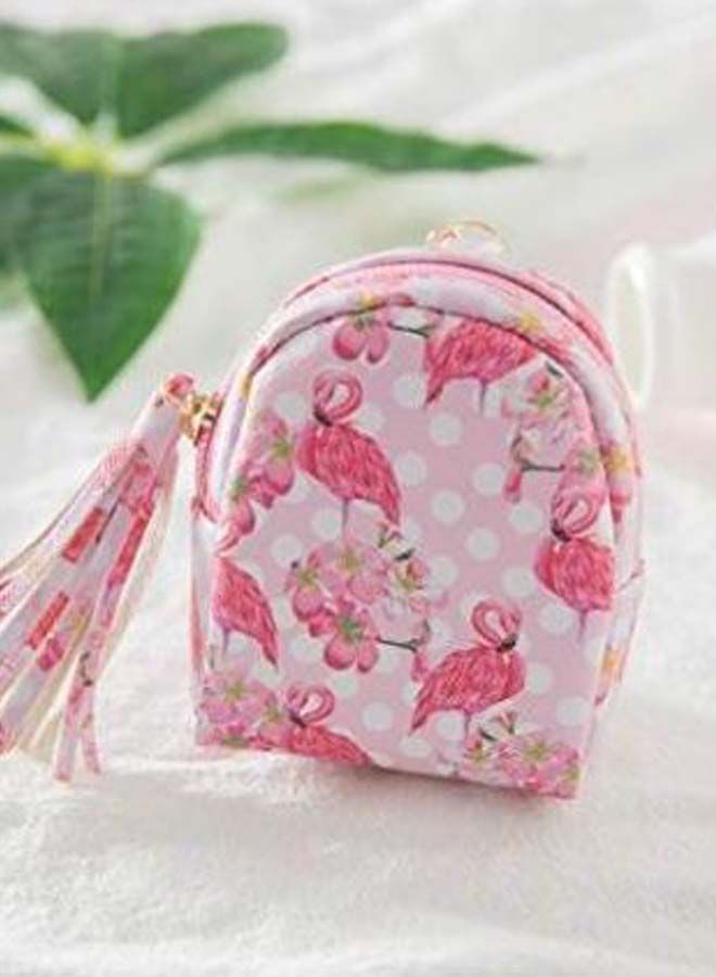 NIBEMINENT Flamingo And Flowers Printed Mini Coin Purse Pink/Gold/White - Image 2