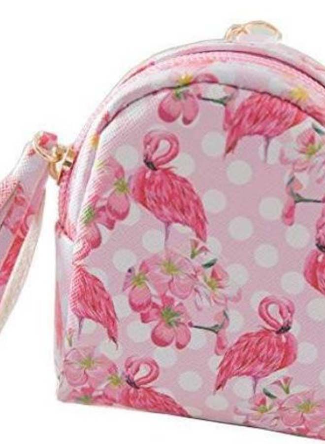NIBEMINENT Flamingo And Flowers Printed Mini Coin Purse Pink/Gold/White - Image 3