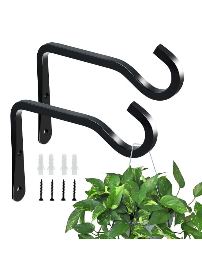 FDTY 2 حزمة من خطافات الحائط لتعليق النباتات، خطافات معدنية زخرفية، خطافات حائطية على شكل فوانيس لتعليق أواني النباتات ومغذيات الطيور وأجراس الرياح، خطافات للنباتات الداخلية والخارجية لتزيين المنزل (أسود) - Image 1