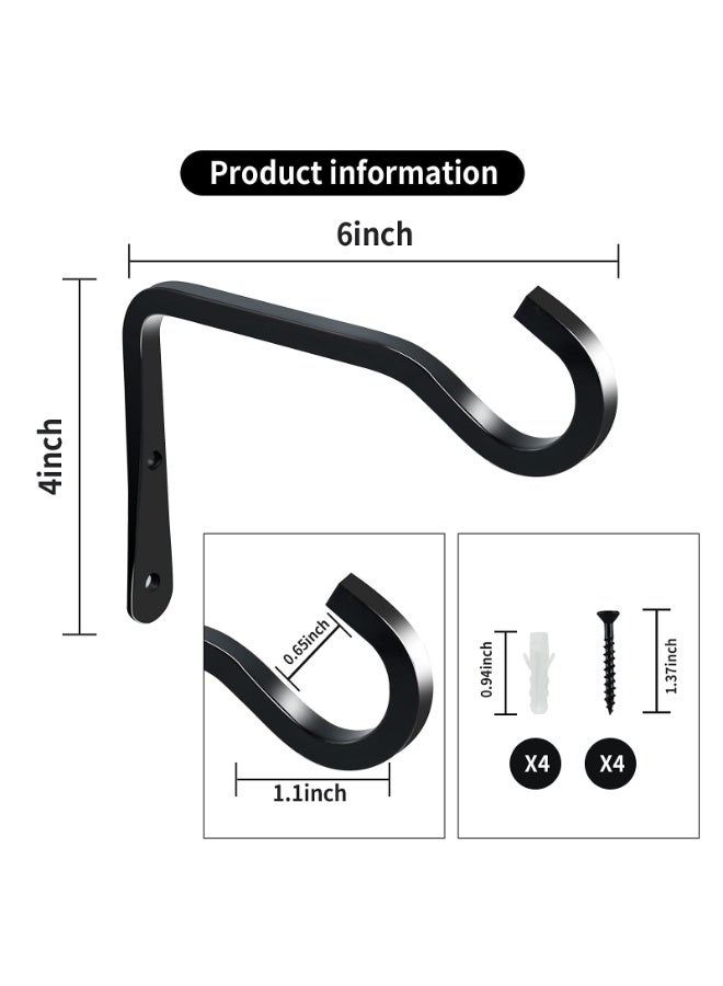 FDTY 2 حزمة من خطافات الحائط لتعليق النباتات، خطافات معدنية زخرفية، خطافات حائطية على شكل فوانيس لتعليق أواني النباتات ومغذيات الطيور وأجراس الرياح، خطافات للنباتات الداخلية والخارجية لتزيين المنزل (أسود) - Image 2