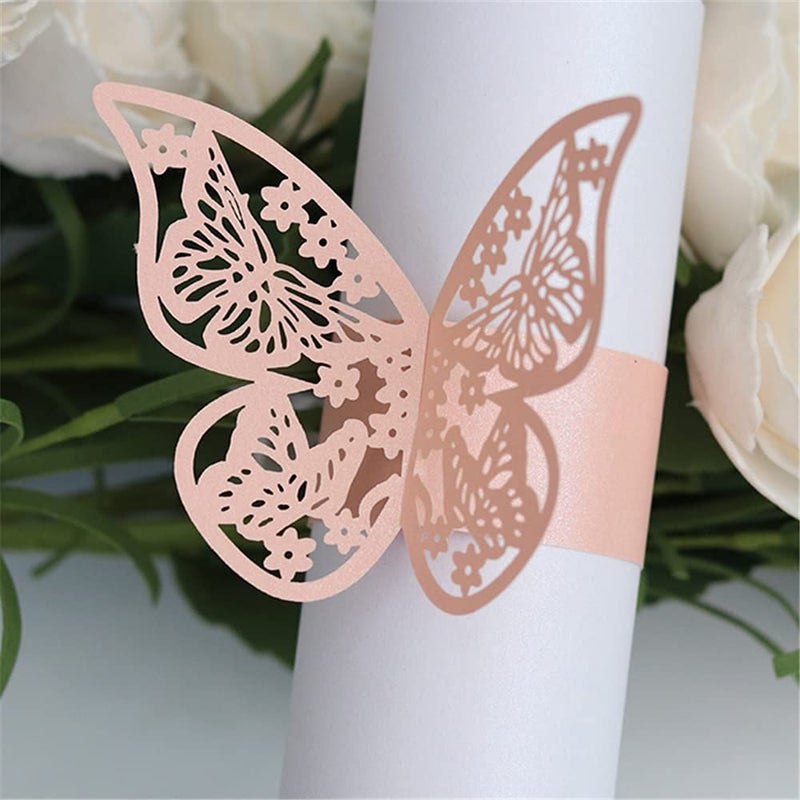 Lavandi Lavandi 100pcs 3D New Butterfly Paper Napkin Rings Weddings Party Serviette Table Decoration Restaurant Pink 