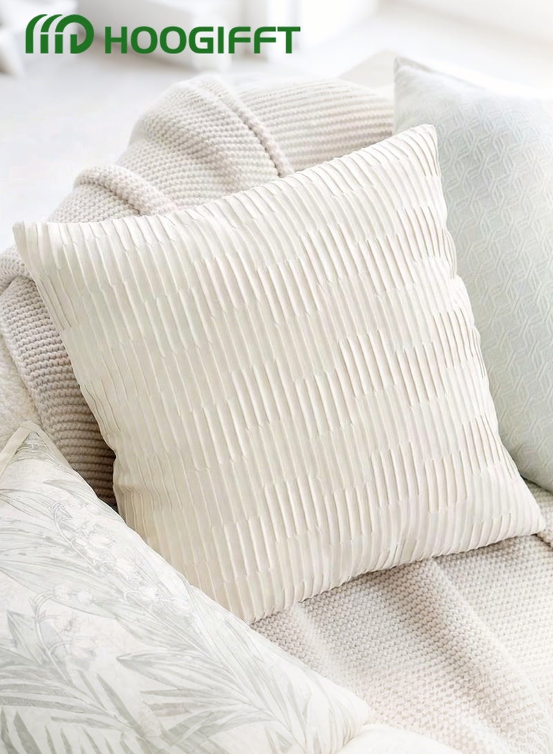 HOOGIFFT 2 Packs 45x45 cm Cream Textured Throw Pillow Covers for Sofa Couch Bed, Neutral Corduroy Cushion Case, Soft Plush Velvet Decorative Pillow Cover for Boho Farmhouse Modern Home Décor - Image 3