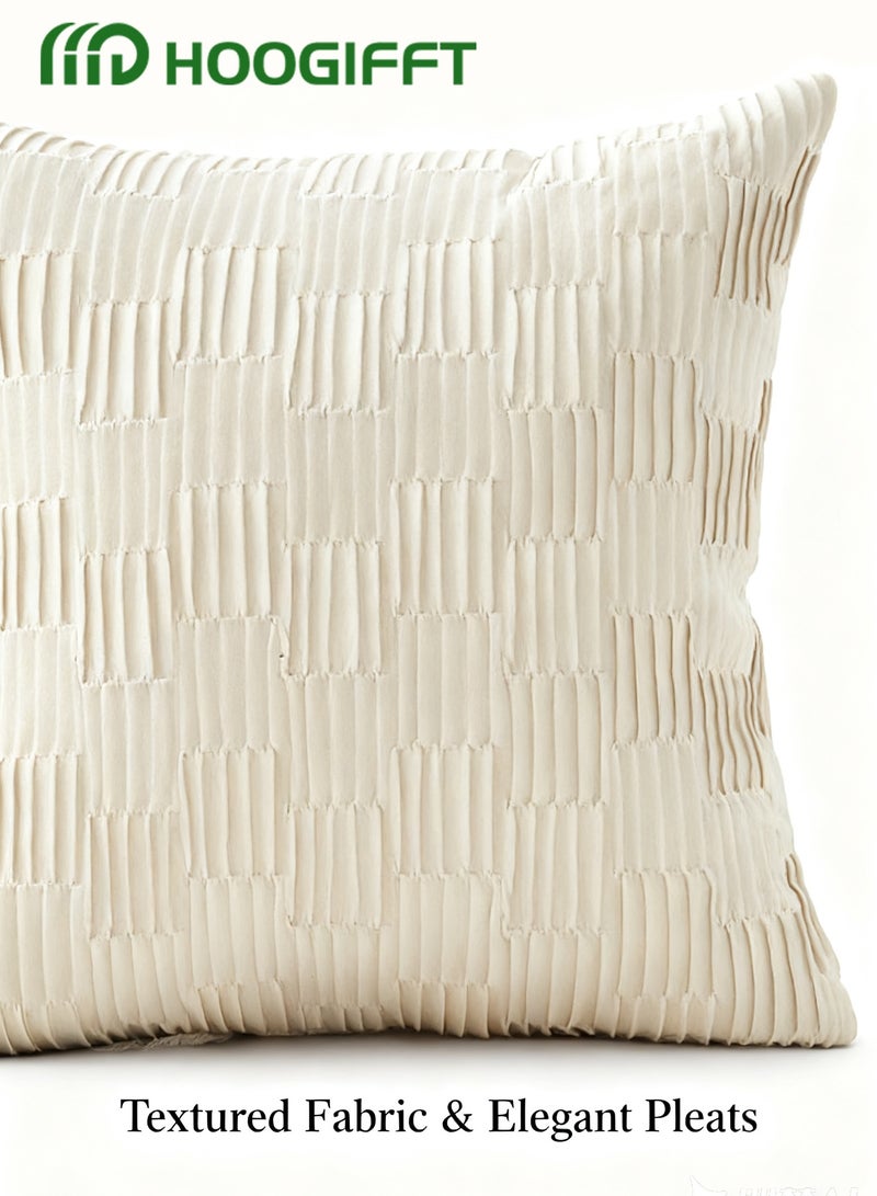 HOOGIFFT 2 Packs 45x45 cm Cream Textured Throw Pillow Covers for Sofa Couch Bed, Neutral Corduroy Cushion Case, Soft Plush Velvet Decorative Pillow Cover for Boho Farmhouse Modern Home Décor - Image 5