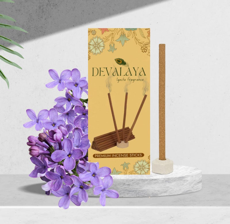 Devalaya Soothing Lavender Dhoop Sticks (20 Sticks, Pack of 1), Bambooless Incense Sticks, Agarbatti for Pooja, 100% Charcoal-Free,4-inch Length, 25-Minute Burn Time with Ceramic Strand - Image 1