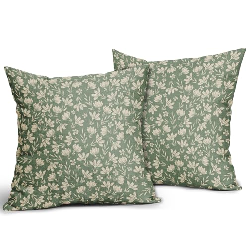Aytipun Spring Sage Green Pillow Covers 18x18 Set of 2 Vintage Floral Rustic Old Style Cute Flower French Print Decorative Outdoor Pillowcases Seasonal Farmhouse Throw Cushion Case Decor for Couch Sofa Bed - Image 2