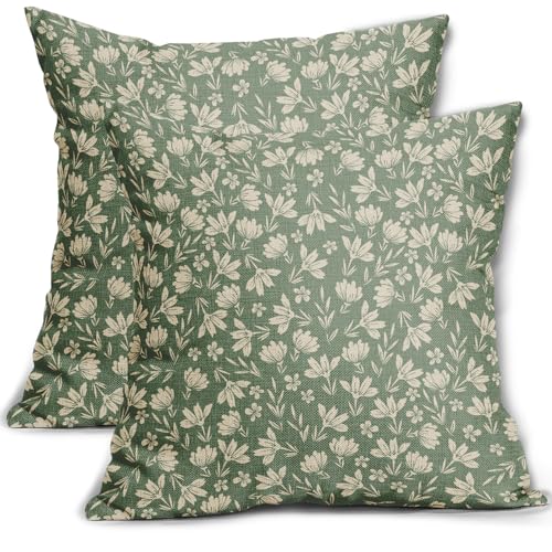 Aytipun Spring Sage Green Pillow Covers 18x18 Set of 2 Vintage Floral Rustic Old Style Cute Flower French Print Decorative Outdoor Pillowcases Seasonal Farmhouse Throw Cushion Case Decor for Couch Sofa Bed - Image 1