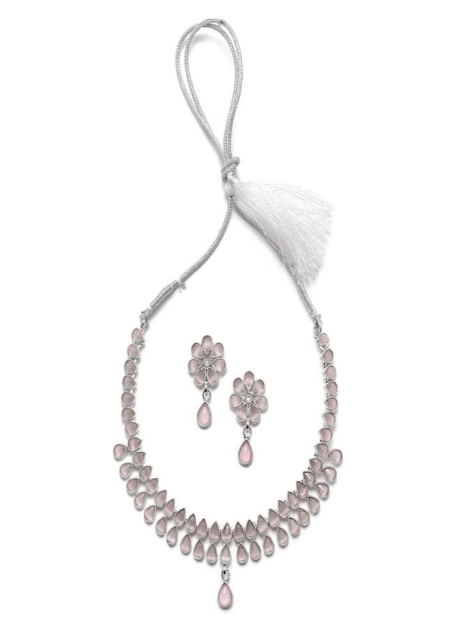 KENNICE Oxidised Silver-Plated Pear Shaped American Diamond Studded Necklace Earrings Jewellery Set for Girls and Women - Image 1