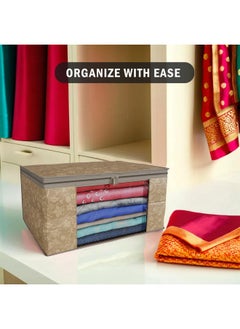 Kuber Industries Kuber Industries (Pack of 4) Saree Covers | Non-Woven Saree Bags (9 Inch) Clothes Bag for Women | Foldable Storage Bag for Almirah & Wardrobe (New Flower) Sari Cover Bags | Brown  - Image 5