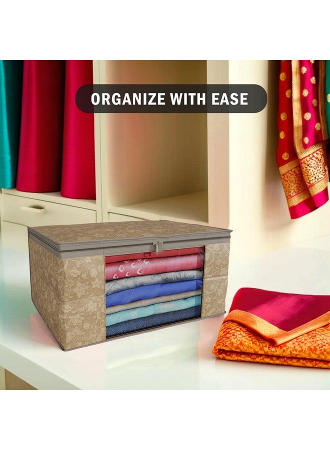 Kuber Industries (Pack of 4) Saree Covers | Non-Woven Saree Bags (9 Inch) Clothes Bag for Women | Foldable Storage Bag for Almirah & Wardrobe (New Flower) Sari Cover Bags | Brown - Image 5